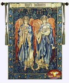 ウィリアム・モリス作 美しい 2人の天使「天使を賞賛する」 タペストリー ジャカード織り 壁掛けオーナメント 新築祝いプレゼント（輸入品
