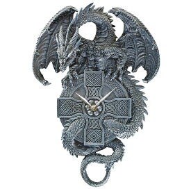 ドラゴンと十字架 ケルトクロスの彫刻 装飾時計 彫像/ゲームオブスローンズ 書斎 インテリア壁時計(輸入品)