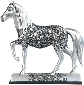 西洋彫刻 速足（はやあし）で駆ける シルバートーンの刻印デザインが刻まれた馬の彫像/ 奔馬 競馬場 インテリア プレゼント 贈り物(輸入品