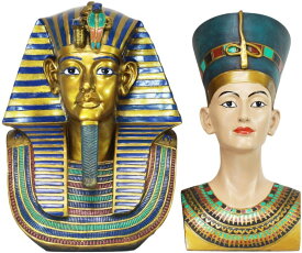大型 古代エジプトのファラオ ツタンカーメンと女王ネフェルティティの胸像 彫像 彫刻セット/ ナイル川 ピラミッド(輸入品)