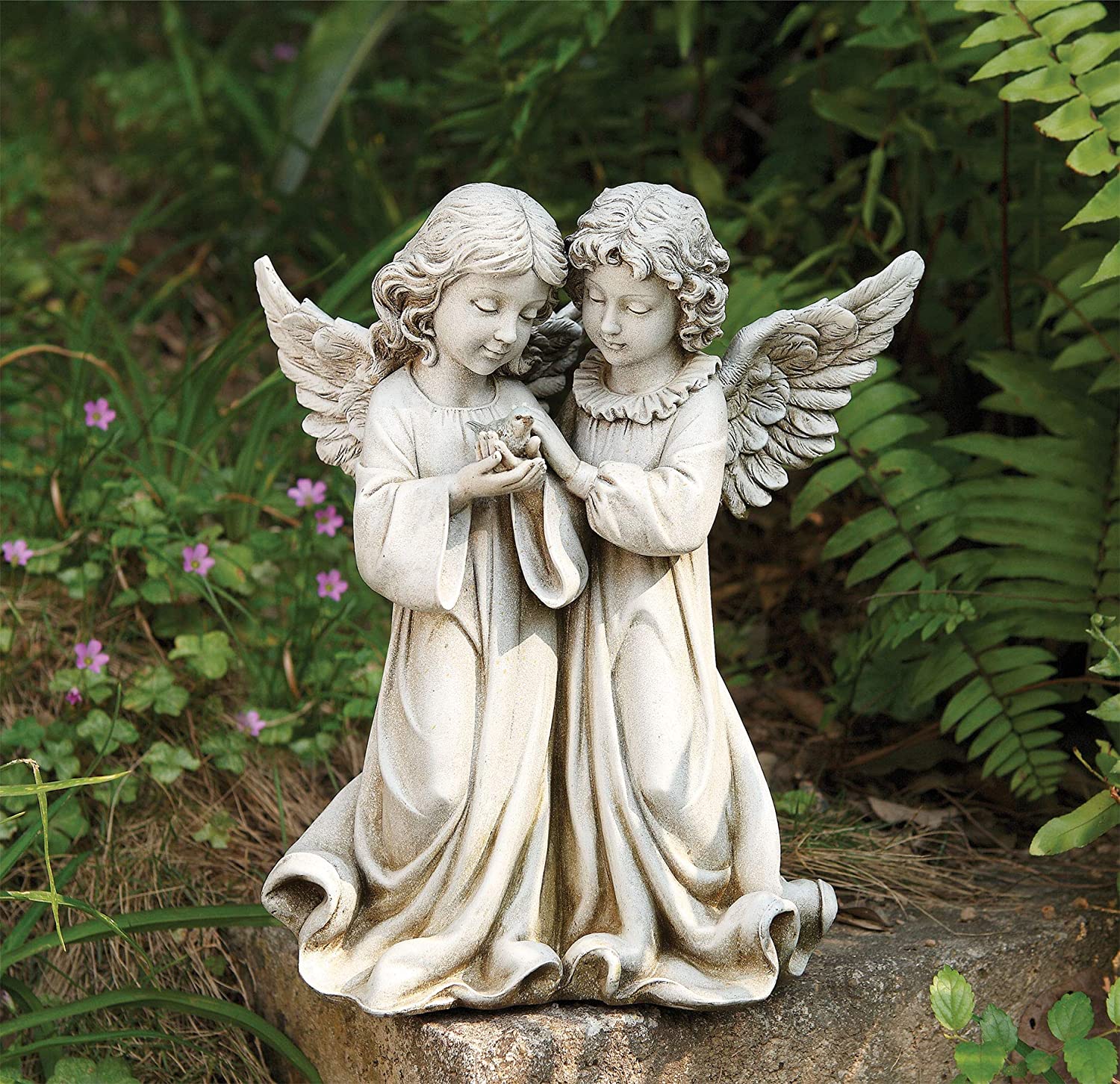 楽天市場】小鳥を抱く、2人の天使（エンジェル） 彫像 ガーデン彫刻 高