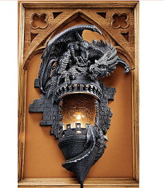 ドラゴンの城 隠れ家 壁掛け照明ランプ 燭台 壁彫刻 彫像 中世古城 インテリア 英雄譚 壁装飾 オーナメント プレゼント 贈り物（輸入品）