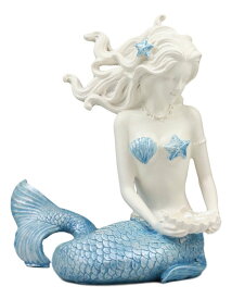 美しいオーシャンの女神マヤ 真珠の貝殻を持った、青い尾びれの、マーメイド（人魚像） 大洋ファンタジー彫像 置物 リトル・マーメイド アリエル ポセイドン 大洋 プレゼント 贈り物（輸入品）