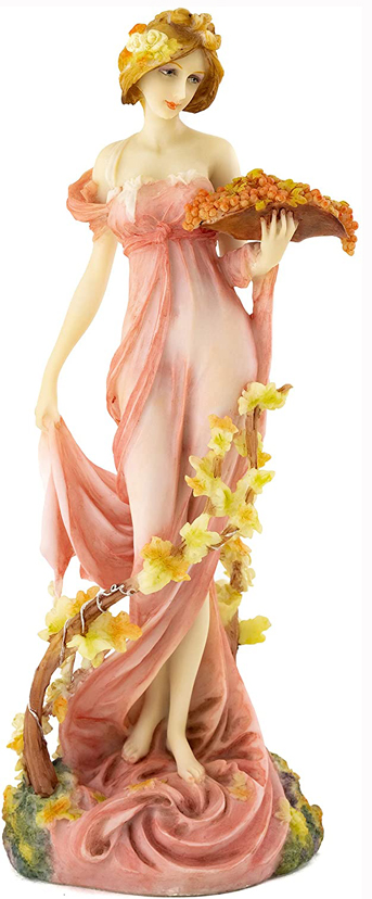アールヌーボー ピンクのドレスを着た花の女性彫刻- ピンクのドレスを着た花の女性彫刻-高さ 激安の 輸入品 総合福袋 ミュシャフレンチコレクション彫像 約27ｃｍアルフォンス
