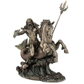 三叉鉾を持って、海馬に乗った、ポセイドン ブロンズ風 彫像 置物/ Poseidon Riding Hippocampus with Trident Statue(輸入品
