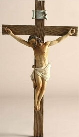 セール！即納！イエス・キリスト 十字架 彫刻 彫像 高さ 約34cm/ カトリック教会 祭壇 洗礼 福音 聖霊 聖書 聖母マリア プレゼント 贈り物（輸入品)