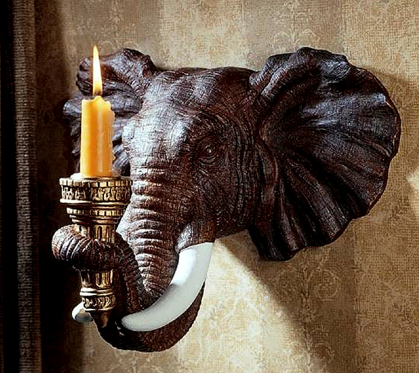象の頭部 壁掛けキャンドルホルダー燭台 ゾウオブジェ彫像 エスニック