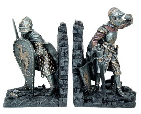 中世騎士のブックエンド 彫刻装飾 輝く甲冑装備(シャイニングアーマー) 芸術品オブジェ アクセント装飾 彫像(輸入品）十字軍 重装騎兵 アーサー王と円卓の騎士