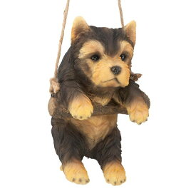 とまり木にぶら下がっているヨーキー（ヨークシャーテリア）子犬の彫像 彫刻/ ペットショップ ドッグカフェ パブ 贈り物（輸入品）