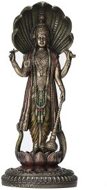 ヒンドゥー教の神 シェーシャ竜に乗るヴィシュヌ神 アンティーク・ブロンズ風仕上げ彫像 彫刻置物/ エスニック オブジ装飾（輸入品）