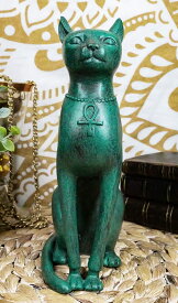 古代エジプト女神 座るバステト神 緑青色彫像 レプリカ彫刻/ ナイル川 ファラオ コレクション（輸入品