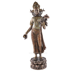 立っているグリーン・緑ターラー菩薩彫像 彫刻 約30cm チベット女神、仏教菩薩像（輸入品