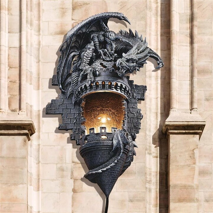 楽天市場】ドラゴンの城 隠れ家 壁掛け照明ランプ 燭台 壁彫刻 彫像 