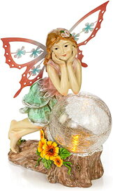 フェアリー 妖精ソーラー彫像 アウトドア・デコレーション ガーデンライト、LEDガラスグローブ置物（輸入品）