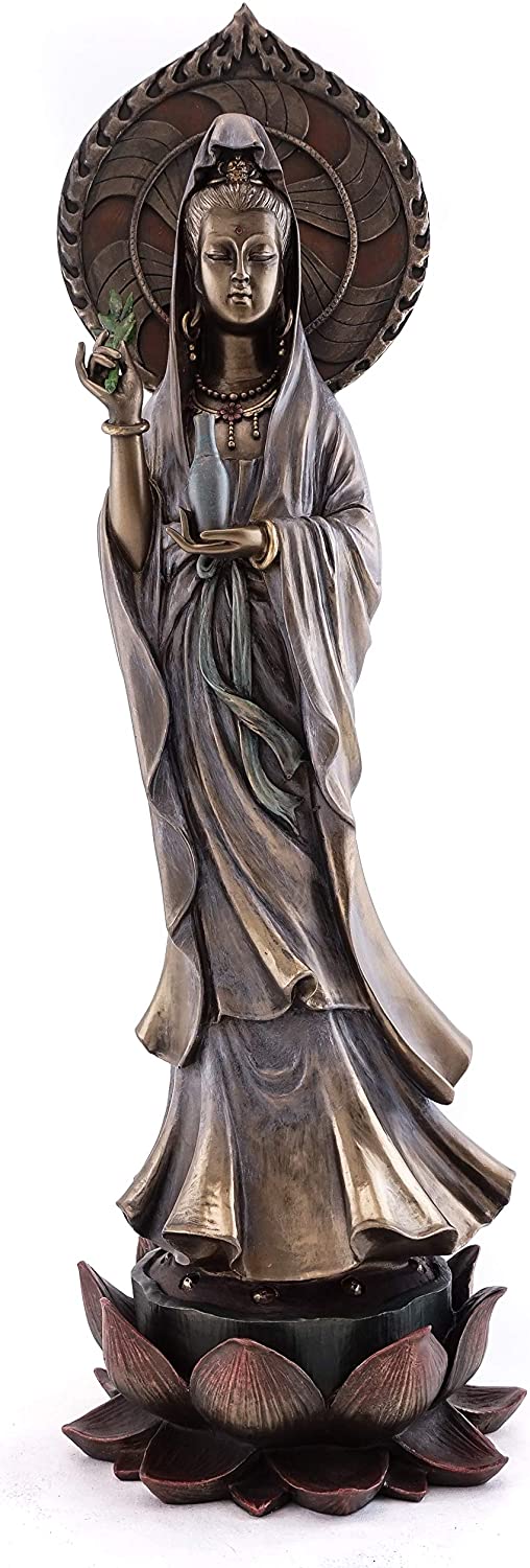 楽天市場】蓮華台の上に立つ観音菩薩像-ブロンズ風 彫像 慈悲と慈愛の