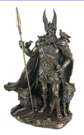 北欧神話の神 オーディン ブロンズ風仕上げ 彫像 バイキング パガン高さ；約25cm 戦争と死の神 ルーン文字 全知全能の神 魔術と狡知の神 (輸入品）