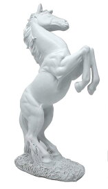後ろ足で、立ち上がる馬の彫像-彫刻-マスタングスタリオン野生の馬-高さ 約32cm 白い装飾彫像（輸入品）競馬場 産駒 牧場 ダービーカフェ 優駿 社長室 飛躍 プレゼント 贈り物 新築祝い