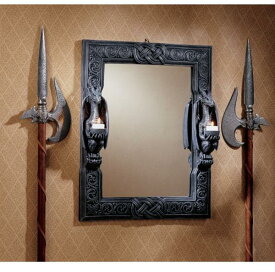 ドラゴンズソーン ツイン センチネル（歩哨） 中世風ドラゴン壁掛け鏡 ミラー 彫像 彫刻/ Twin Sentinal Dragons Mirror（輸入品