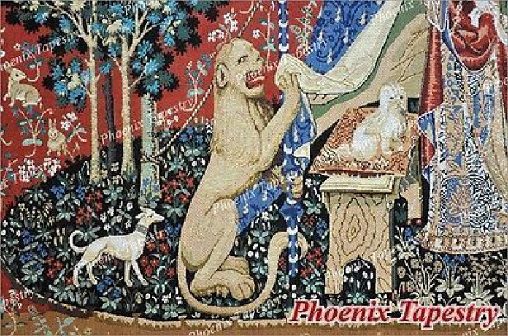 「我が唯一つの望み」 貴婦人と一角獣（ユニコーン）中世アート 美しいジャガード織り 壁掛けタペストリー 中世美術 壁装飾 浪漫堂ショップ