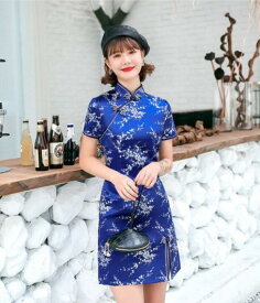 【最安値挑戦】あす楽 365日発送 宅配便365日発送 2021新作 チャイナドレス ミニ 片側スリット レディース ワンピース チャイナ ミニ 梅柄 半袖 ショート 膝丈 ひざ丈 ハロウィン コスプレ コスチューム 春 夏 秋 冬 S M L LL LLL XL XXXL