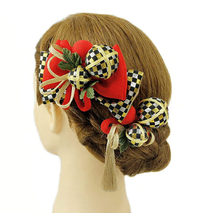 楽天市場 髪飾り リボン 成人式 振袖 浴衣 卒業式 袴 結婚式 ２点セット 赤 黒 金 銀 市松 花 和 洋 かんざし 手作り 簪 つまみ細工 ちりめんフォーマル 玉飾り W304 376 赤 P803 Si ロマン着物みやがわ