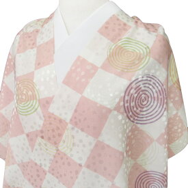 東レ 長襦袢 反物 東レシルック 紋綸子 洗える 市松 うずまき オフホワイト ピンク カジュアル 未仕立て 白 ピンク d304