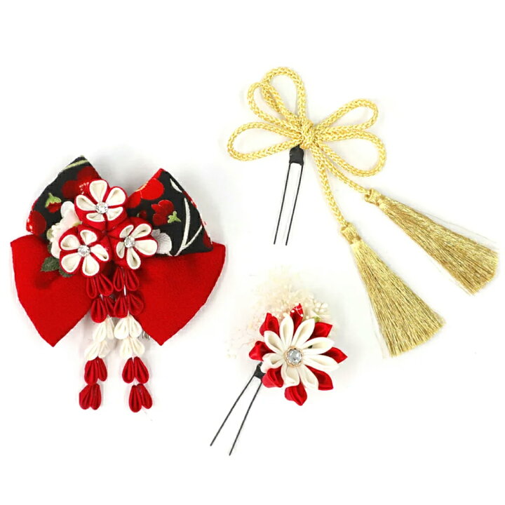 楽天市場】髪飾り 2点セット 赤 黒 つまみ細工 リボン ドライフラワー  
