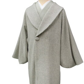 【レンタル】 和装 コート 貸衣装 防寒 女性 日本製 へちま衿 羊毛 カジュアル 市松柄 品番3605 グレー 送料無料 フリーサイズ co0025