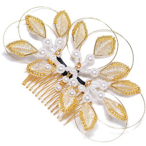 髪飾り コーム かんざし 簪 振袖 成人式 ヘッドドレス キラキラ 揺れる 髪留め パール 金 日本製 ウエディング 着物 和装 洋装 袴 黒留 訪問着 結婚式 パーティ フォーマル 金 17440 t827 Si
