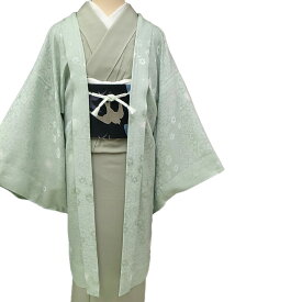 【レンタル】 和装 コート 羽織 着物 貸衣装 長羽織 正絹 紋紗 単衣 更紗 蛍暈し カジュアル 色無地 小紋 に合う 緑 送料無料 Lサイズ co0028
