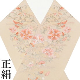 【楽天スーパーSale 10%off】半衿 正絹 刺繍 花唐草 半衿 新品 淡いピンクベージュ i729