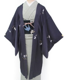 【レンタル】 和装 コート 羽織 着物 貸衣装 長羽織 正絹 刺繍 カジュアル 鳥獣戯画 色無地 小紋 に合う 紫 送料無料 Mサイズ co0031