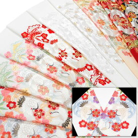 半襟 刺繍 半衿 振袖 成人式 波頭 鶴 松竹梅 縁起柄 古典柄 日本製 白地 赤 桃 赤 金 ベージュ 黒 レディース 卒業式 袴姿 フォーマル シルエリー 送料無料 Ko35 t733 Si