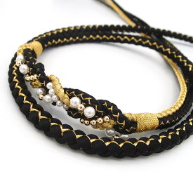 帯締め 帯じめ 振袖 成人式 パール ビーズ 小花 正絹 組紐 帯〆 飾り紐 黒 金 ゴールド レディース 着物 卒業式 フォーマル 和装小物 可愛い 上品 豪華 エレガント 新品 振袖用 70528 W13 w938　Si