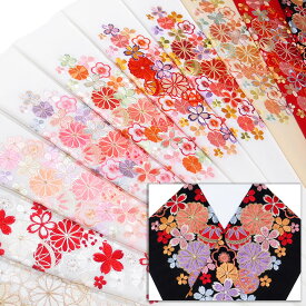 半襟 刺繍 半衿 振袖 成人式 手毬 梅 桜 菊 花尽くし 日本製 白地 赤 桃 紫 橙 黒 レディース 卒業式 袴姿 フォーマル シルエリー 送料無料 W22 t747 Si