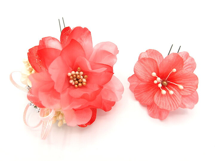 21年秋冬新作 髪飾り 成人式 振袖 浴衣 袴 ２点セット 赤 結婚式 入学式 入園式 卒園式 卒業式 七五三 753 ブライダル 前撮り 和装 日本製 花 かんざし フォーマル 簪 花飾り バラ 薔薇 人気 着物 アカ W 30 323 285