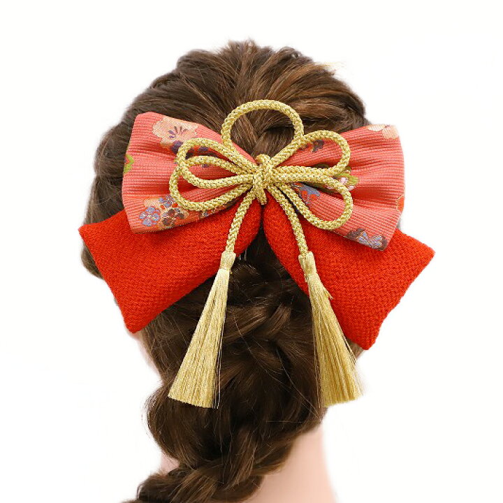 楽天市場 髪飾り 成人式 振袖 浴衣 卒業式 袴 結婚式 リボン 袴姿 橙 金 花 和 洋 手作り 簪 つまみ細工 ちりめん フォーマル 花飾り 玉飾り W38 284 340 橙 P750 ロマン着物みやがわ