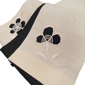 夏 半幅帯 麻 小袋帯 日本製 ドロンワーク 刺繍 撫子 仕立て上がり カジュアル 浴衣 夏着物 ベージュ 黒 b057