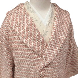 【レンタル】 防寒コート 和装コート ジャガード織 レディース 日本製 羊毛 へちま衿 縞 カジュアル ピンク co0163