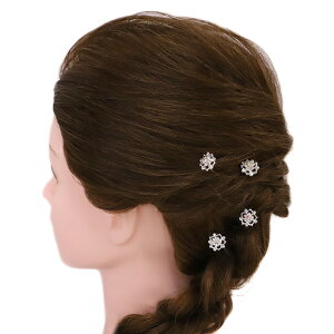 髪飾り Uピン 可愛い かんざし 簪 キラキラ パール ラインストーン 花 4点セット 黒留め 訪問着 フォーマル 着物 和装 振袖 成人式 結婚式 卒業式 入園式 卒園式 謝恩会 七五三パーティー W15 25