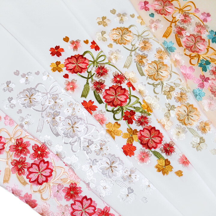 楽天市場】半襟 刺繍 半衿 振袖 成人式 紐 に 桜 花 古典柄 日本製