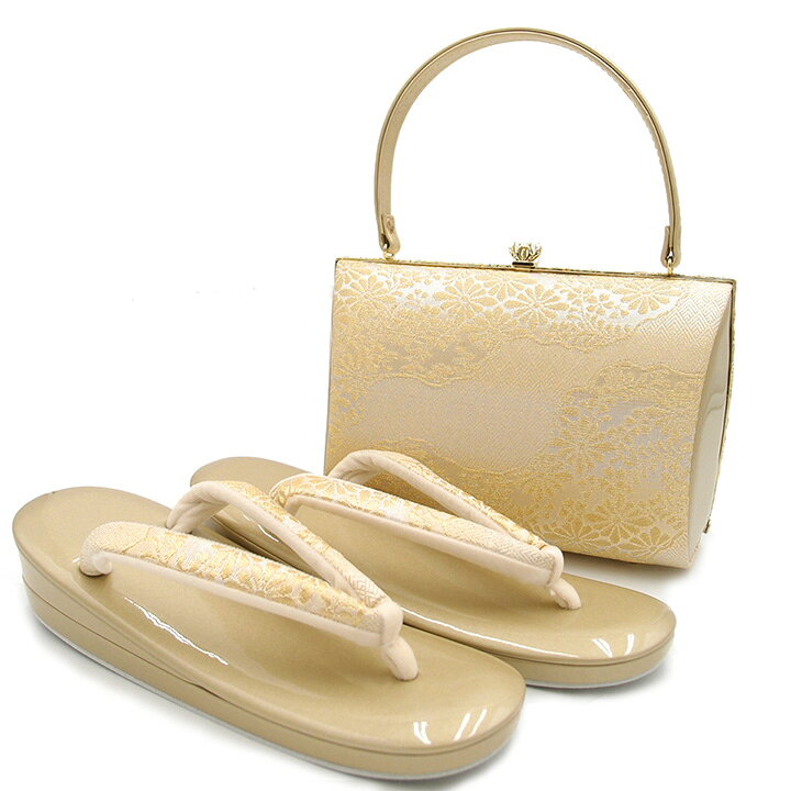 草履バッグ セット 草履バッグ セット (新品) #687 (新品) #687 金色花柄 草履23.5cm 金色花柄草履 日本製