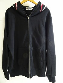 【中古】A BATHING APE アベイシングエイプ SHARK FULL ZIP HOODIE シャーク フルジップフーディー 2XL ブラック 001ZPH201010X ジップアップ パーカー メンズ