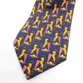 CHANEL シャネル ネクタイ 総柄 アニマル 動物 ネイビー 【中古】【SPブランド】【金沢 併売品】【840162Kz】