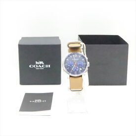 COACH コーチ メンズ 腕時計 ブリーカークロノ 680698 ベルトカラー：ベージュ /文字盤カラー：ネイビー ※箱 スリーブ タグ 説明書付【中古】【SPブランド】【金沢 併売品】【840293Kz】