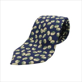 HERMES エルメス ネクタイ 総柄 トマト ネイビー 【中古】【SPブランド】【金沢 併売品】【840306Kz】