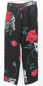 SAINT MICHAEL セントマイケル × Yohji Yamamoto ヨウジヤマモト PJ PANTS パジャマ パンツ イージー 総柄 スカル ローズ SM-S23-0000-127 綿（コットン） ブラック L タグ付【中古】【モード・セレクト】【金沢本店 併売品】【678049Kz】