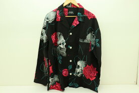 SAINT MICHAEL セントマイケル × Yohji Yamamoto ヨウジヤマモト 23SS PJ SHIRT パジャマ シャツ 長袖 総柄 スカル ローズ SM-S23-0000-126 綿（コットン） ブラック XL 【中古】【モード・セレクト】【金沢本店 併売品】【678048Kz】