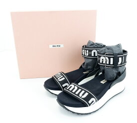 miumiu LOGO STRAP SANDAL size：36 ミュウミュウ ロゴ ストラップ サンダル シューズ 靴 ブラック JSB鑑定済み