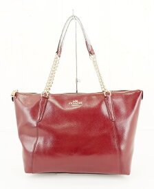 【値下げしました】COACH F37078 CRS PAT AVA CHN TOTE コーチ ラグジュアリー クロスグレーン パテント レザー トートバッグ チェーン ショルダー トート シェリー JSB鑑定済み